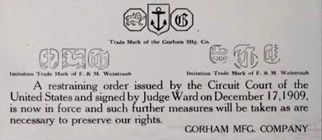 'Notice to the Trade' published by Gorham in 1910
