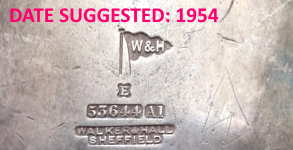 Walker & Hall silverplate mark 'E' into a lobed contour, date suggested 1954