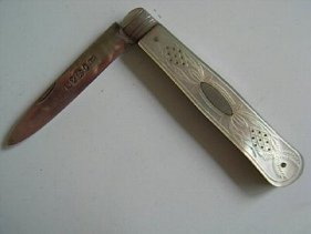 silver pocket folding knife: Sheffield 1867