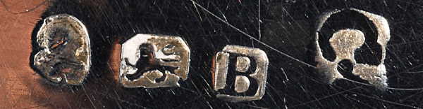 Hallmark of Georgian silver nipple shied dated 1797