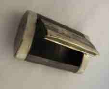 wood and white metal snuff box