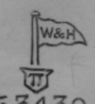 Walker & Hall silverplate mark 'pi', flag type A, shield type 3