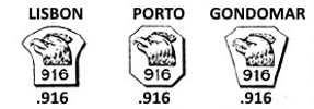 Portugal silver hallmark 1938 - 1984: .916 small items  fineness