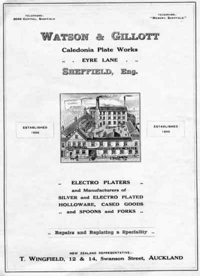 Watson & Gillott, Caledonia Plate Works 26 Eyre Lane, Sheffield (1900-1940)